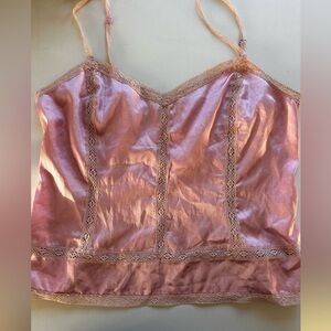Pink Satin Lace Trim Cami Top